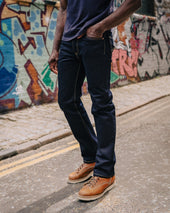 14oz Selvedge Denim Slim Straight Cut Jeans - Indigo/Black