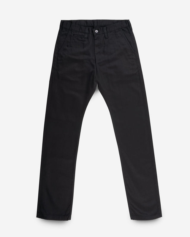 9oz Mercerised Selvedge Cotton Relaxed Tapered Cut Chinos - Black
