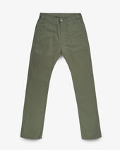 9oz Mercerised Selvedge Cotton Relaxed Tapered Cut Chinos - Olive