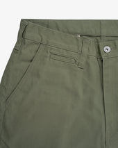 9oz Mercerised Selvedge Cotton Relaxed Tapered Cut Chinos - Olive