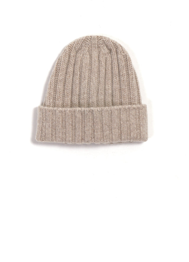 2x2 Rib Cashmere Beanie | Light Beige