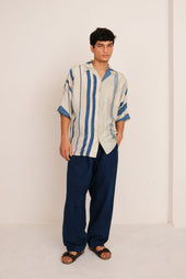 Ecru Silk Block Printed Shirt