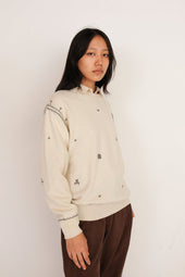 Ecru Cotton Sweatshirt With Embroidery