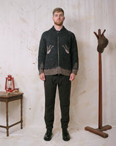 Midnight Goose Motif Zip Cardigan
