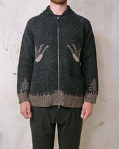 Midnight Goose Motif Zip Cardigan