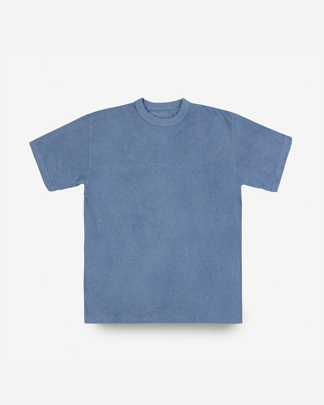 UTILITEES - 5.5oz Loopwheel Crew Neck T-Shirt - Natural Indigo / White Body