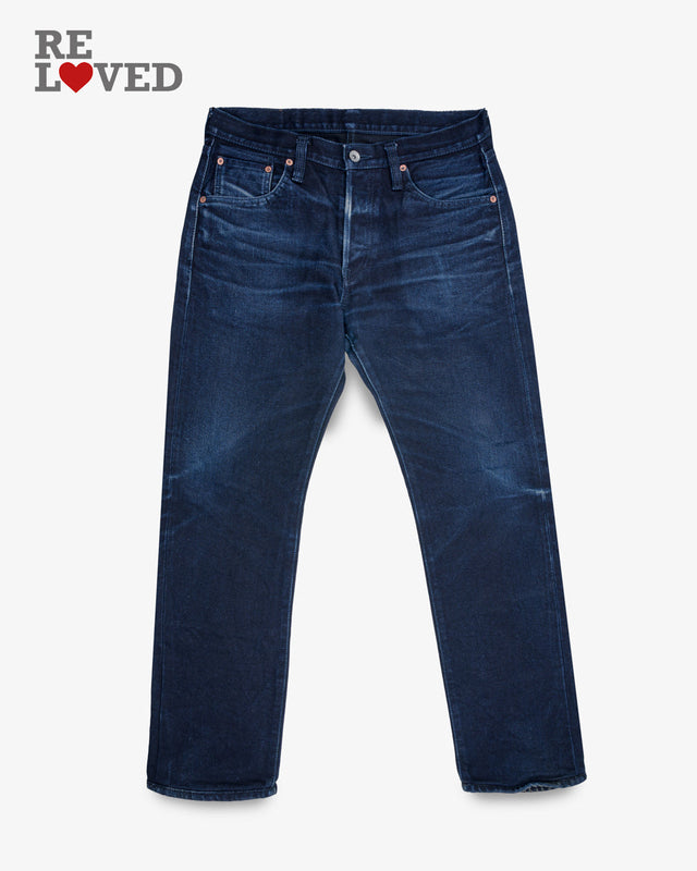 14oz Selvedge Denim Slim Tapered Cut Jeans - Indigo/Black (IH-777s-142ib) Tag 34, Hemmed to 29.5"