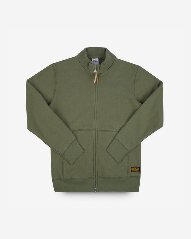 14oz Ultra Heavyweight Loopwheel Cotton Zip Up Sweater - Olive Green
