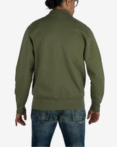 14oz Ultra Heavyweight Loopwheel Cotton Zip Up Sweater - Olive Green