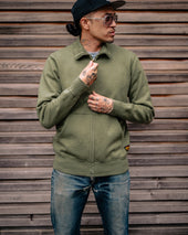 14oz Ultra Heavyweight Loopwheel Cotton Zip Up Sweater - Olive Green