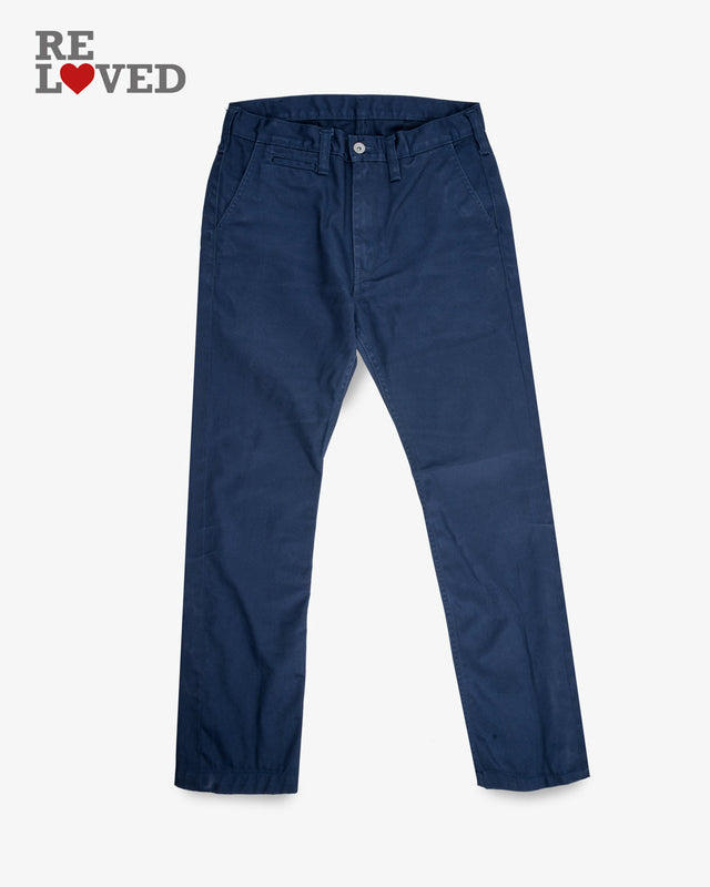 9oz Mercerised Selvedge Cotton Slim Tapered Chinos - Navy (IH-721-NAV) Tag 32, Hemmed to 29.5"