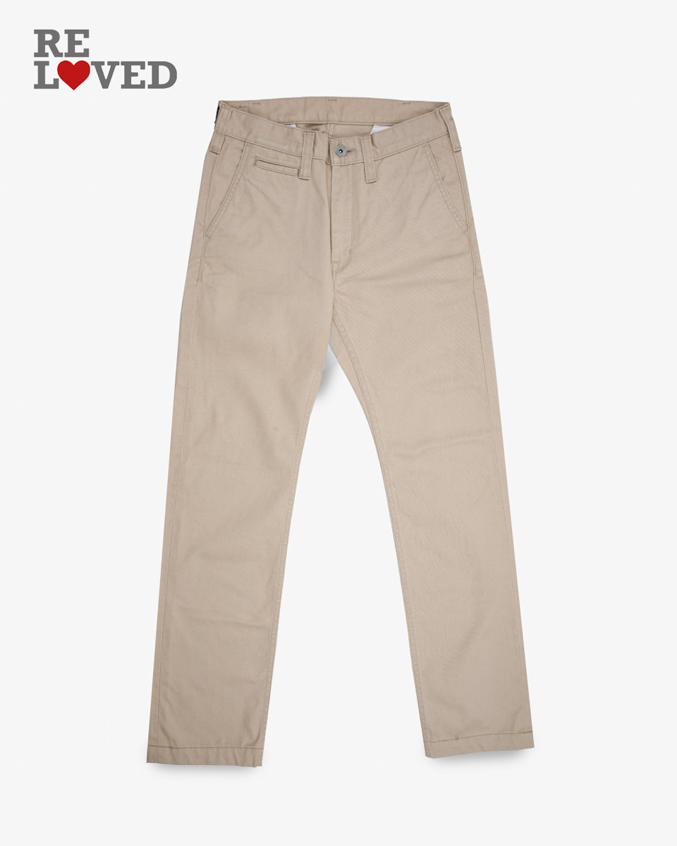 9oz Mercerised Selvedge Cotton Relaxed Tapered Cut Chinos Tag 29 Hemmed To 28 5