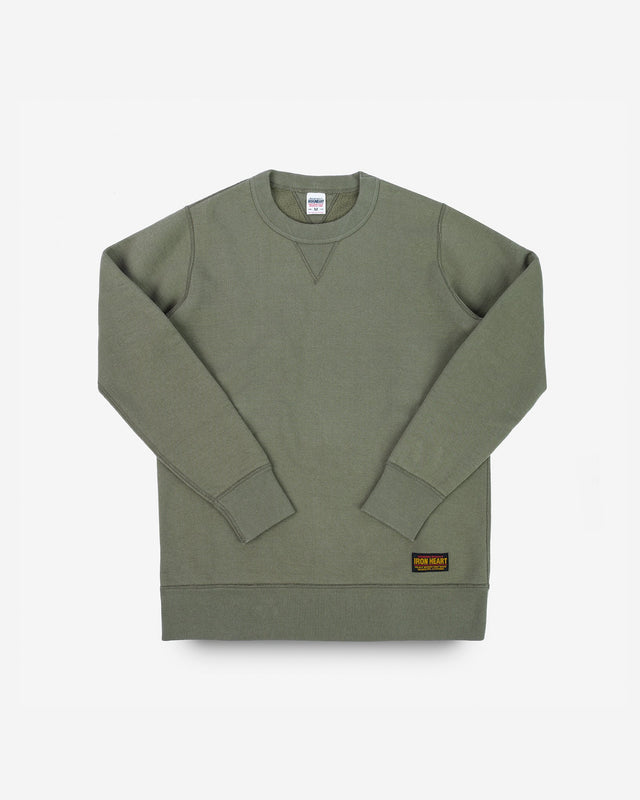 14oz Ultra Heavyweight Loopwheel Cotton Crew Neck Sweat - Olive