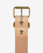 OGL Single Prong Brass Roller Buckle Leather Belt - Natural