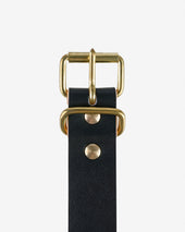 OGL Single Prong Brass Roller Buckle Leather Belt - Hand Dyed Black