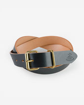 OGL Single Prong Brass Roller Buckle Leather Belt - Hand Dyed Black
