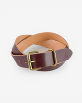 OGL Single Prong Brass Roller Buckle Leather Belt - Hand Dyed Brown