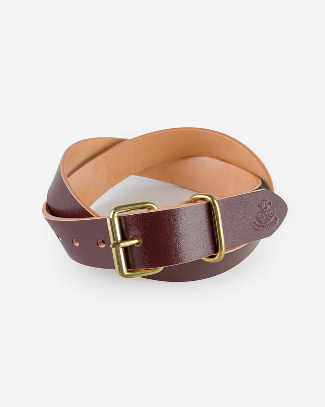 OGL Single Prong Brass Roller Buckle Leather Belt - Hand Dyed Brown