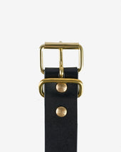 OGL Single Prong Brass Roller Buckle Leather Belt - Full Dyed Black