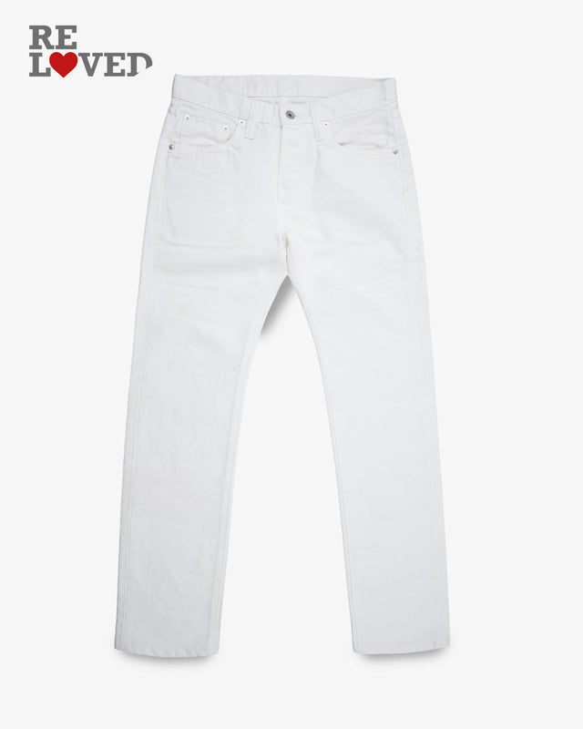 13.5oz Denim Slim Tapered Cut Jeans - White (IH-777-WT) Tag 30, Hemmed to 30.5"