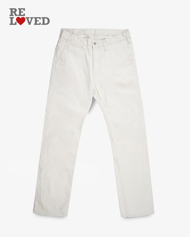 9oz Mercerised Selvedge Cotton Slim Tapered Chinos - Ivory (IH-721-IVO) Tag 35, Hemmed to 31.0"