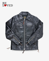 Japanese Horsehide Rider’s Jacket with Collar - Black (Tea-Core Dyed) (IHJ-54-BLK) Size XXL