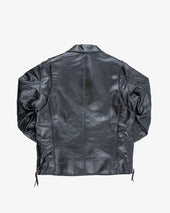 Japanese Horsehide Rider’s Jacket with Collar - Black (Tea-Core Dyed) (IHJ-54-BLK) Size XXL