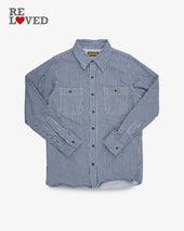12oz Hickory Stripe Work Shirt - Indigo (IHSH-274-IND) Size Medium