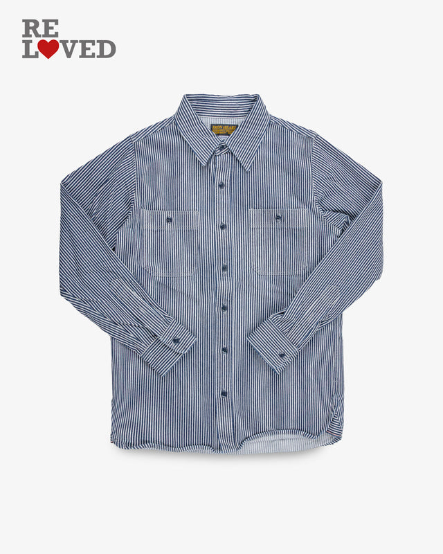 12oz Hickory Stripe Work Shirt - Indigo (IHSH-274-IND) Size Medium