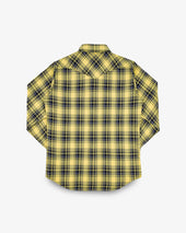 9oz Selvedge Indigo Check Flannel Western Shirt - Yellow