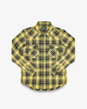 9oz Selvedge Indigo Check Flannel Western Shirt - Yellow