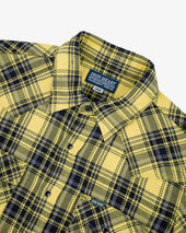 9oz Selvedge Indigo Check Flannel Western Shirt - Yellow
