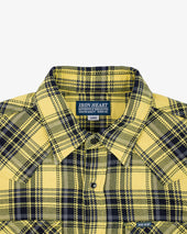 9oz Selvedge Indigo Check Flannel Western Shirt - Yellow