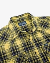 9oz Selvedge Indigo Check Flannel Western Shirt - Yellow