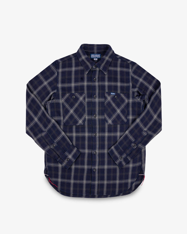 9oz Selvedge Indigo Check Flannel Work Shirt - Black