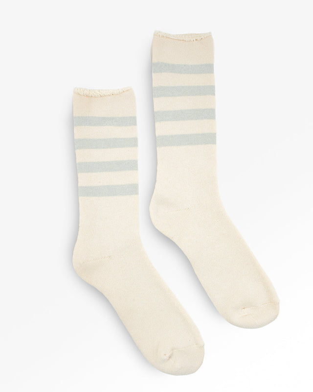 Decka Showatabé Organic Striped Pile Socks - Ecru x Blue