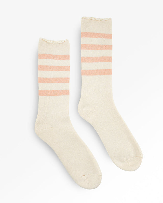 Decka Showatabé Organic Striped Pile Socks - Ecru x Orange