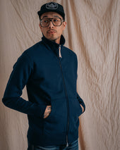 14oz Ultra Heavyweight Loopwheel Cotton Zip Up Sweater - Navy