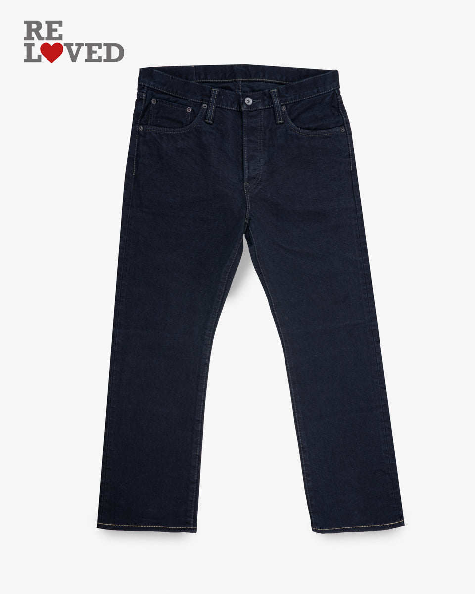 14oz Selvedge Denim Slim Straight Cut Jeans Indigo Overdyed Tag 33 Hemmed To 27 0
