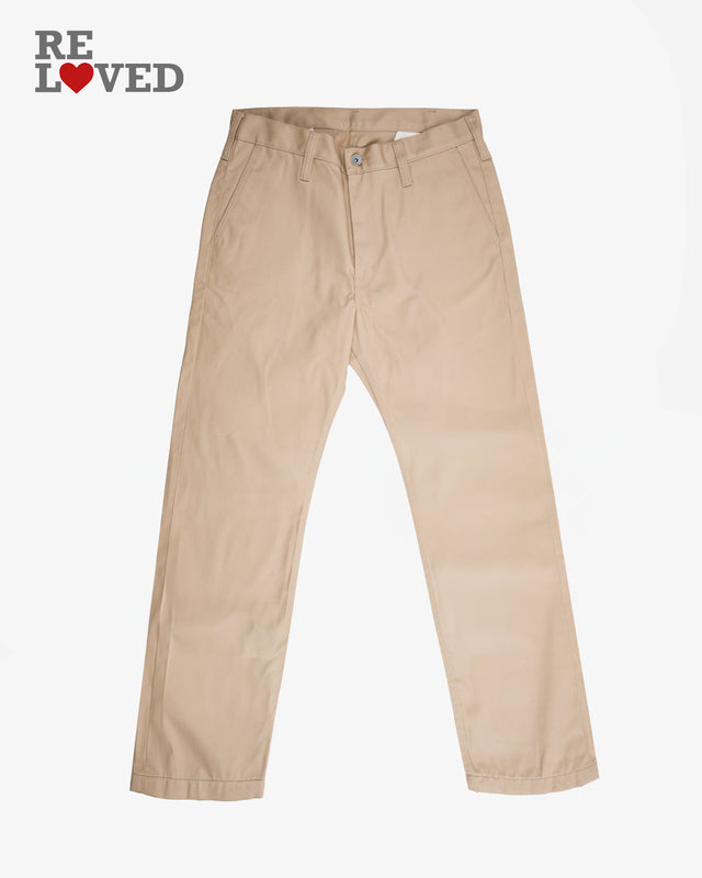9oz Mercerised Selvedge Cotton Chinos - Khaki (IH-717-KHA) Tag 32, Hemmed to 27.0"