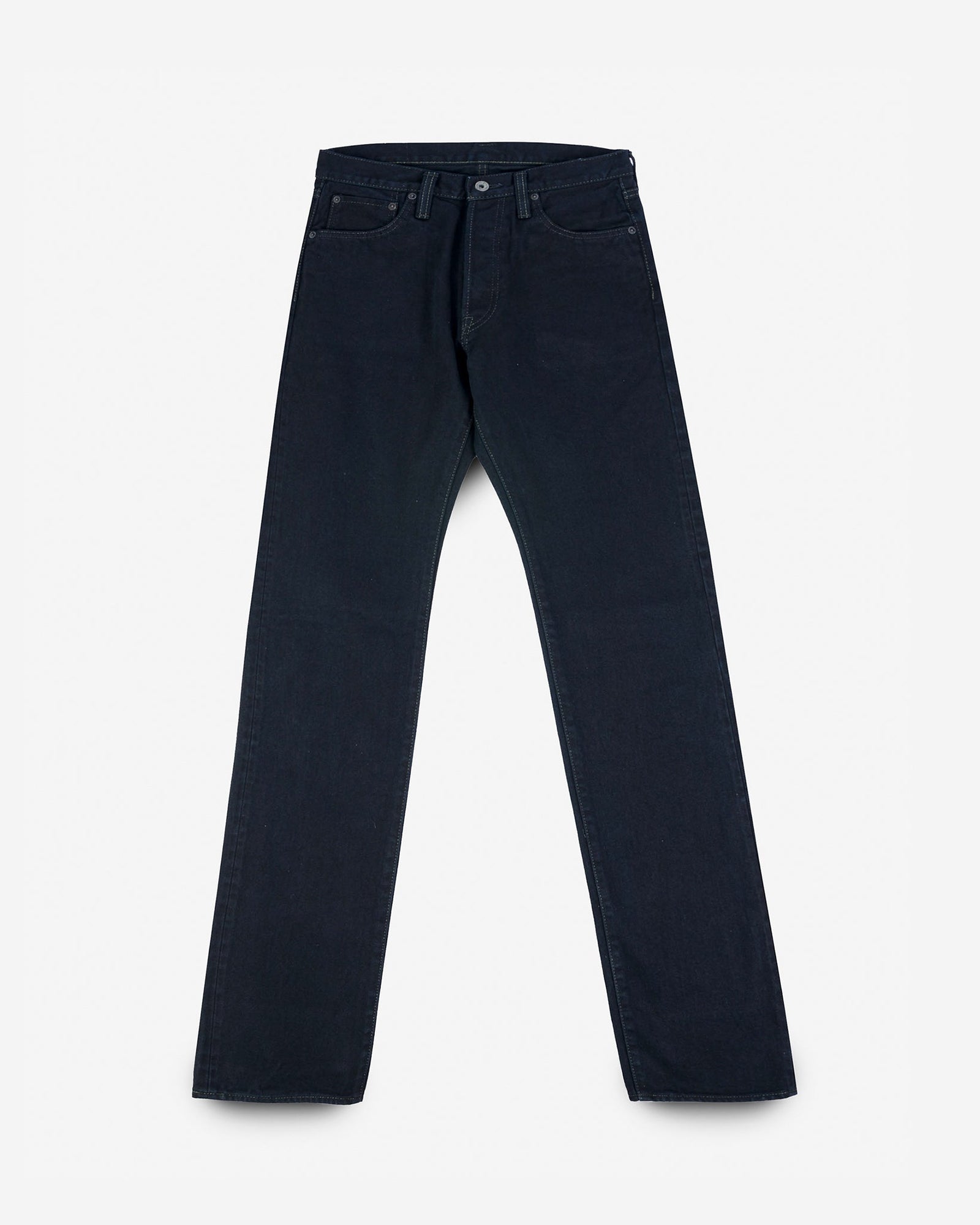 14oz Broken Twill Selvedge Denim Straight Cut Jeans - Indigo Overdyed Black