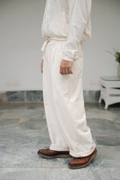 Ecru Wide Leg Organic Cotton Trousers