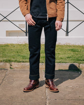 14oz Broken Twill Selvedge Denim Straight Cut Jeans - Indigo Overdyed Black