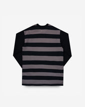 11oz Cotton Knit Long-Sleeved Sweater - Striped Body with Black Arms