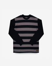 11oz Cotton Knit Long-Sleeved Sweater - Striped Body with Black Arms