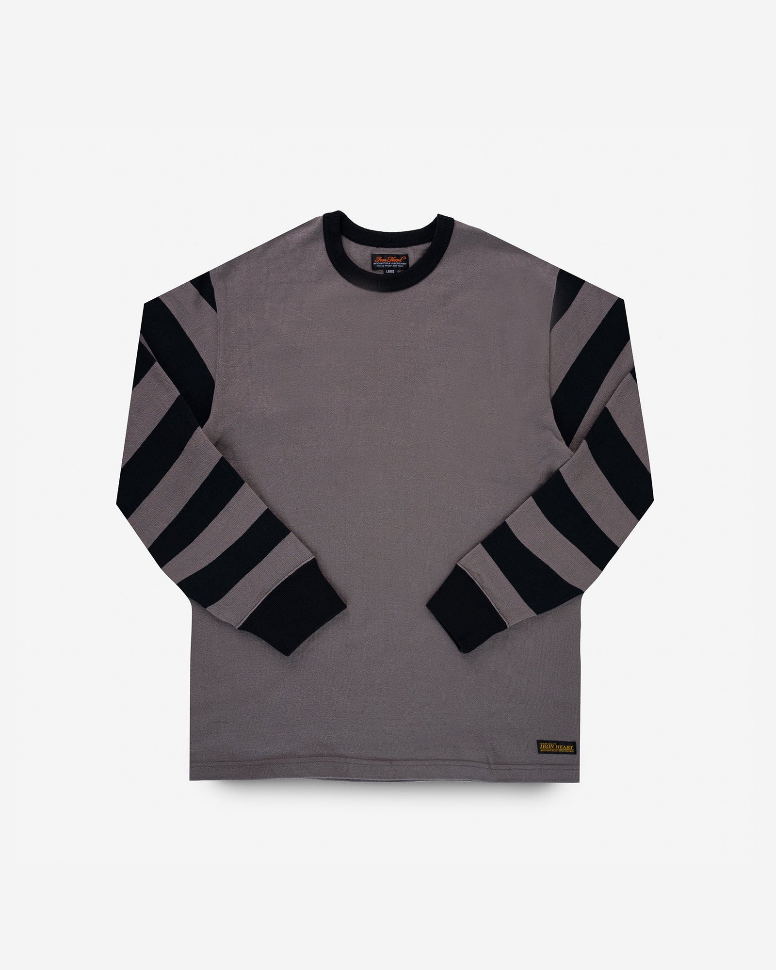 11oz Cotton Knit Long-Sleeved Sweater - Grey Body with Stripes