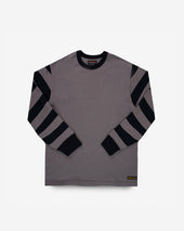 11oz Cotton Knit Long-Sleeved Sweater - Grey Body with Stripes