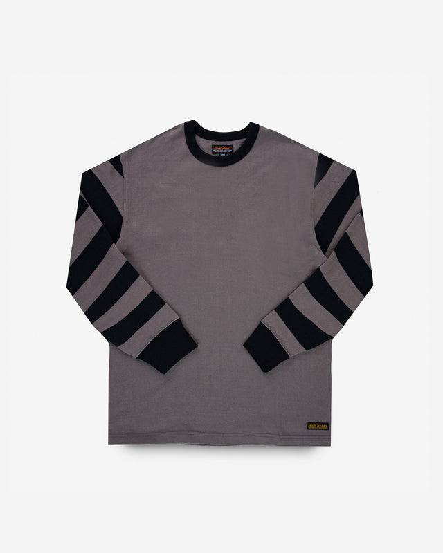 11oz Cotton Knit Long-Sleeved Sweater - Grey Body with Stripes