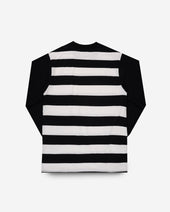 7.5oz Cotton Long-Sleeved Crew Neck Border Tee - Striped Body with Black Arms