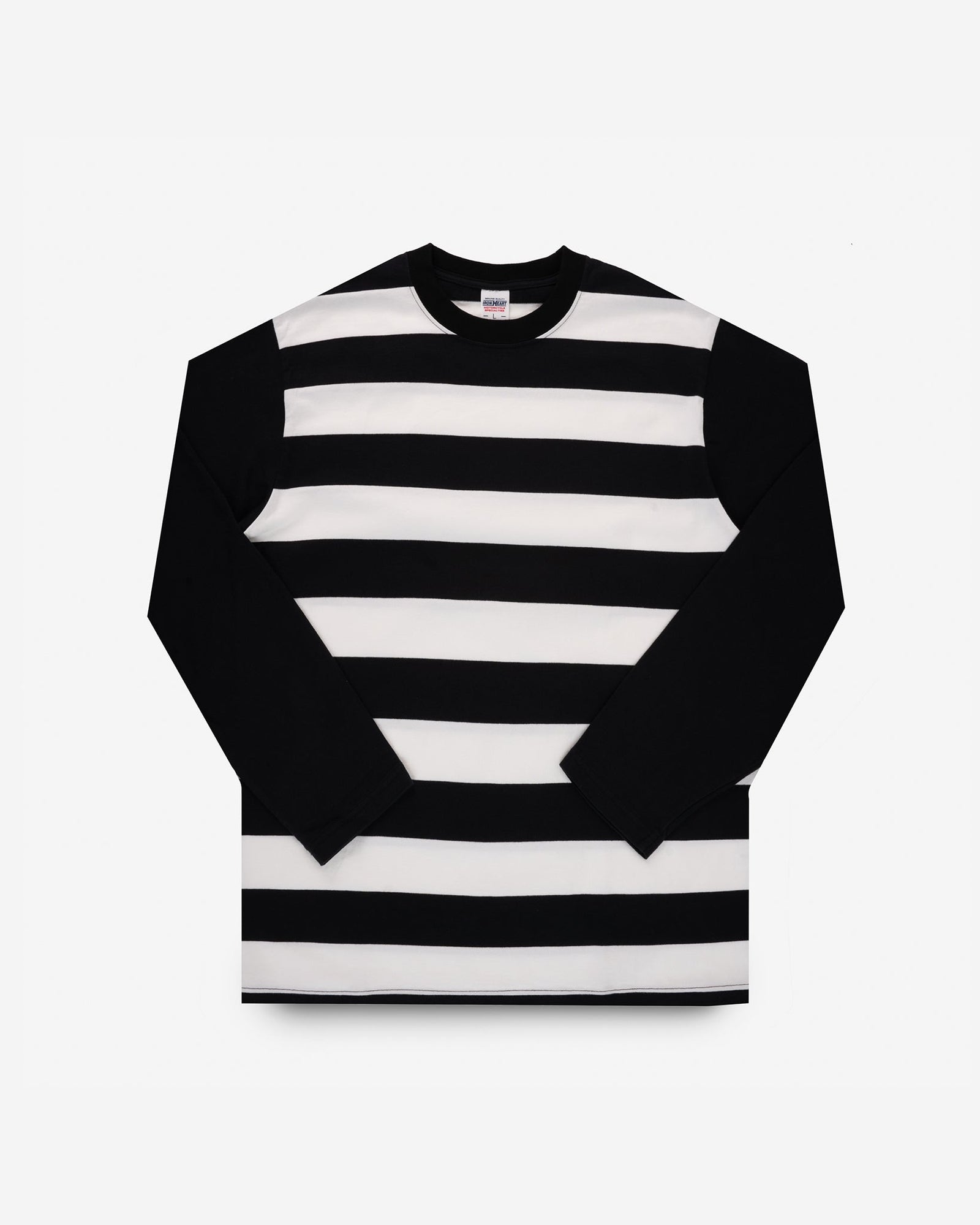 7.5oz Cotton Long-Sleeved Crew Neck Border Tee - Striped Body with Black Arms
